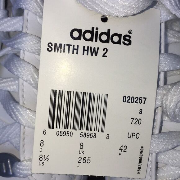 New 2004 vintage old school Adidas Stan Smith HW2 White Blue tennis shoes 8 1/2 main image 5
